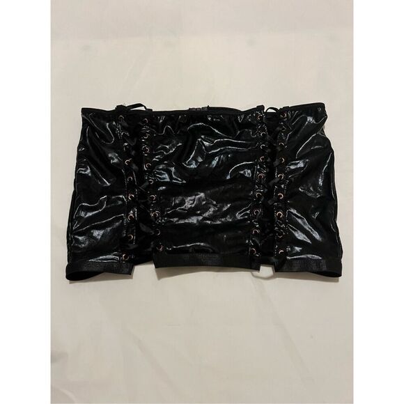 Seven Til Midnight black corset with top tie up and zipper back - Picture 1 of 4